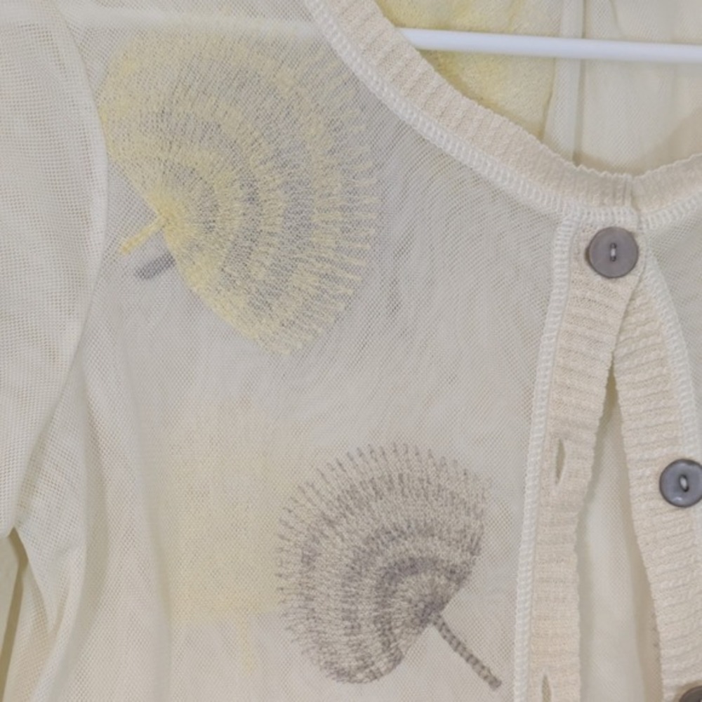 Nic + Zoe Mesh Sweater Cream Floral Embroidered Button Up Cardigan Small - Picture 11 of 13
